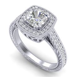 1.77 CTW Cushion VS/SI Diamond Solitaire Art Deco Ring 18K White Gold - REF-445N5Y - 37031
