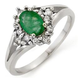 0.85 CTW Emerald & Diamond Ring 18K White Gold - REF-43W5H - 10273