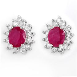 4.44 CTW Ruby & Diamond Earrings 14K White Gold - REF-71K3R - 13832