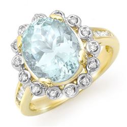 5.33 CTW Aquamarine & Diamond Ring 10K Yellow Gold - REF-81T8X - 14503