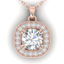 1.02 CTW Certified VS/SI Diamond Stud Micro Halo Necklace 14K Rose Gold - REF-173W6H - 30436