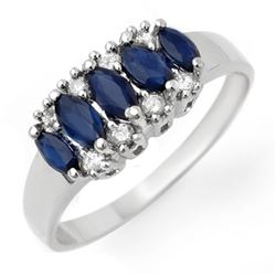 1.02 CTW Blue Sapphire & Diamond Ring 14K White Gold - REF-28M2F - 12958