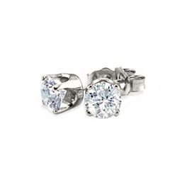 0.90 CTW Certified VS/SI Diamond Solitaire Stud Earrings 14K White Gold - REF-131R8K - 13038