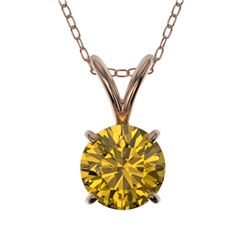 0.79 CTW Certified Intense Yellow SI Diamond Solitaire Necklace 10K Rose Gold - REF-100M2F - 36749