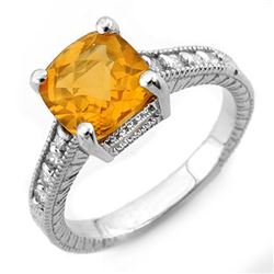 3.25 CTW Citrine & Diamond Antique Ring 18K White Gold - REF-63H6W - 11005