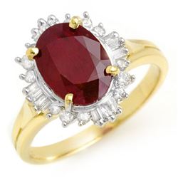 3.66 CTW Ruby & Diamond Ring 14K Yellow Gold - REF-62Y2N - 13688