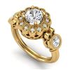 Image 1 : 1.5 CTW VS/SI Diamond Solitaire Art Deco 3 Stone Ring 18K Yellow Gold - REF-300M2F - 37060