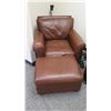 Image 1 : Furniture - Chocolate Brown Leather Seat w/Ottoman