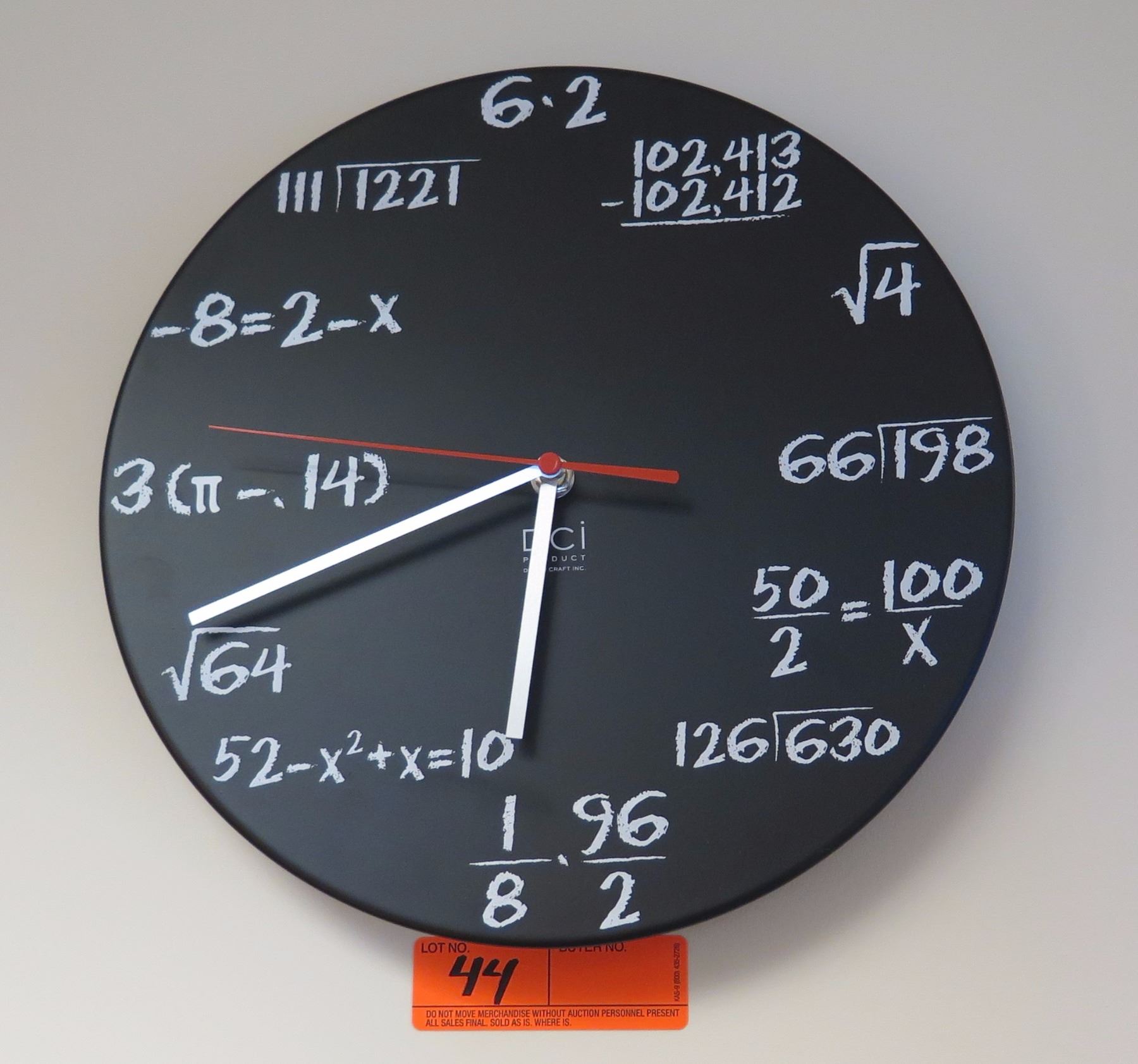 Algebraic Wall Clock, Chalk/Chalkboard Motif Approx 12