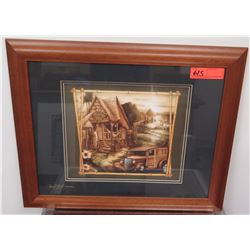 Framed Art - Signed Dennis Mathenson Tiki Bar Print, Approx 23.5" x 20"