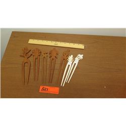 7pc Hawaiian Hair Picks: 5 Wood, 2 White