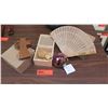 Image 1 : Wood Fan and Cross, Bamboo and Glass Decorative Items; 4pc
