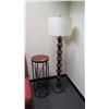 Image 1 : Side Table/Stand 13" dia, 32" H, Floor Lamp w/Drum Shade 59" H