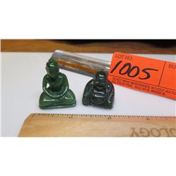 Qty 2 Jade Miniature Sitting Buddha Figurines