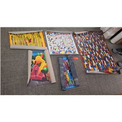 Various Colorful Oil Paintings on Canvas, 5pc: 30 x 40, 20.5 x 24, 24 x 20.5, 23 x 19.5, 20.5 x 24