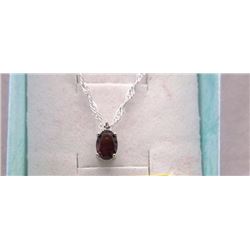 NECKLACE - 1CT OVAL FACETED GARMET & DIAMOND IN STERLING SILVER SETTING - INCLUDES CERTIFICATE $280