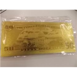 GOLD FOIL BILL - 24K GOLD - USA $50 - not legal tendar