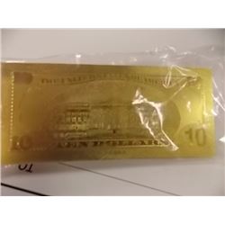 GOLD FOIL BILL - 24K GOLD - USA $10 - not legal tendar