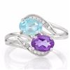 Image 2 : RING - 1CT OVAL FACETED BABY SWISS BLUE TOPAZ & 3/4 CT OVAL FACETED AMETHYST & 2 DIAMONDS IN 925 STE