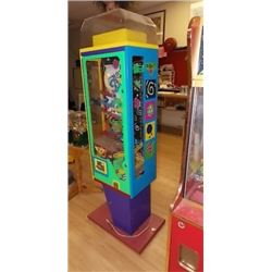 GUM BALL COIN OPERATED CANDY MACHINE - HAS KEYS SOME CANDY BUT SHOULD BE REPLACED - MUSIC  - WORKING