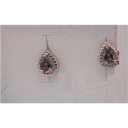 EARRINGS - PEAR FACETED MYSTIC TOPAZ & 2 DIAMONDS IN STERLING SILVER SETTING - POST & BUTTERFLY BACK