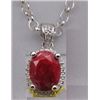 Image 1 : NECKLACE - 2.2 TCW OVAL FACETED RUBY & DIAMOND IN STERLING SILVER SETTING - INCLUDES CERTIFICATE $34