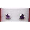 Image 1 : EARRINGS - 2.2TCW TRILLION FACETED AMETHYST & DIAMONDS IN STERLING SILVER SETTING - POST & BUTTERFLY