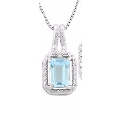 PENDANT - 1.2 CT OCTAGON FACETED BABY SWISS BLUE TOPAZ & DIAMOND IN 925 STERLING SILVER SETTING - RE