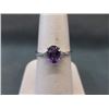 Image 1 : RING - OVAL FACETED AMETHYST & 2 DIAMONDS IN STERLING SILVER SOLITAIRE DESIGNED SETTING - RETAIL EST