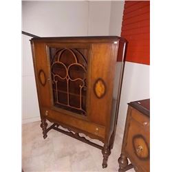 VINTAGE WALNUT CHINA CABINET - ON CASTERS