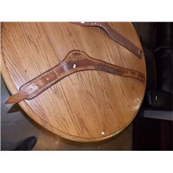 LEATHER HAND TOOLED GUN BELT - DARK COLOR NO GUN POCKET
