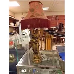 VINTAGE LAMP - TASSLE SHADE / LADY FIGURE as-is