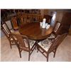 Image 3 : VINTAGE ROUND OAK DINING TABLE  - 1920'S  - INCLUDES 4 CHAIRS WITH UPHOLSTERED SEATS AND BACKS - TAB