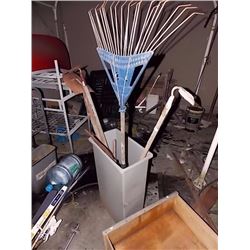 BIN OF GARDEN TOOLS