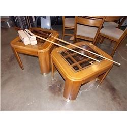 OAK & GLASS END TABLES - 2 TTL
