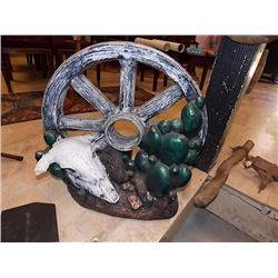 VINTAGE WHEEL & COW SKULL ORNAMENT - as-is