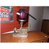 Image 1 : VINTAGE HORSE & WAGON LAMP - BRASS & CRANBERRY GLASS