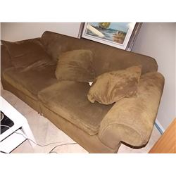 ROLLED ARM UPHOLSTERED COUCH WITH CUSIONS