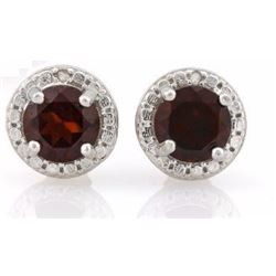 EARRINGS - 2 CTW GARNETS & 2 GENUINE DIAMONDS IN 925 STERLING SILVER - RETAIL ESTIMATE $500