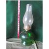 Image 2 : Green glass bottom oil lamp 14 inch tall