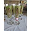 Image 1 : Set of 5 tall  RETRO glasses (gold wheat symbols/green lines)