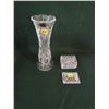 Image 1 : 2pc lead crystal 8.5" vase and small covered box