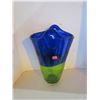 Image 1 : Art glass vase heavy 13.5" blue/green