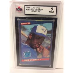 1986 DONRUSS #28 FRED MCGRIFF ROOKIE CARD (9 MINT) KSA