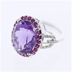 14KT White Gold 9.87ctw Amethyst, Ruby and Diamond Ring