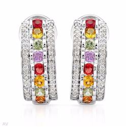 14KT White Gold 1.97ctw Multi Color Sapphire and Diamond Earrings