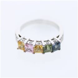 14KT White Gold 2.45ctw Multi color Sapphire and Diamond Ring