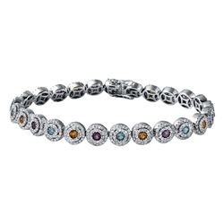 14KT White Gold 2.54ctw Multi Color Gem Stones and Diamond Bracelet