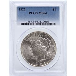 1922 $1 Peace Silver Dollar Coin PCGS MS64