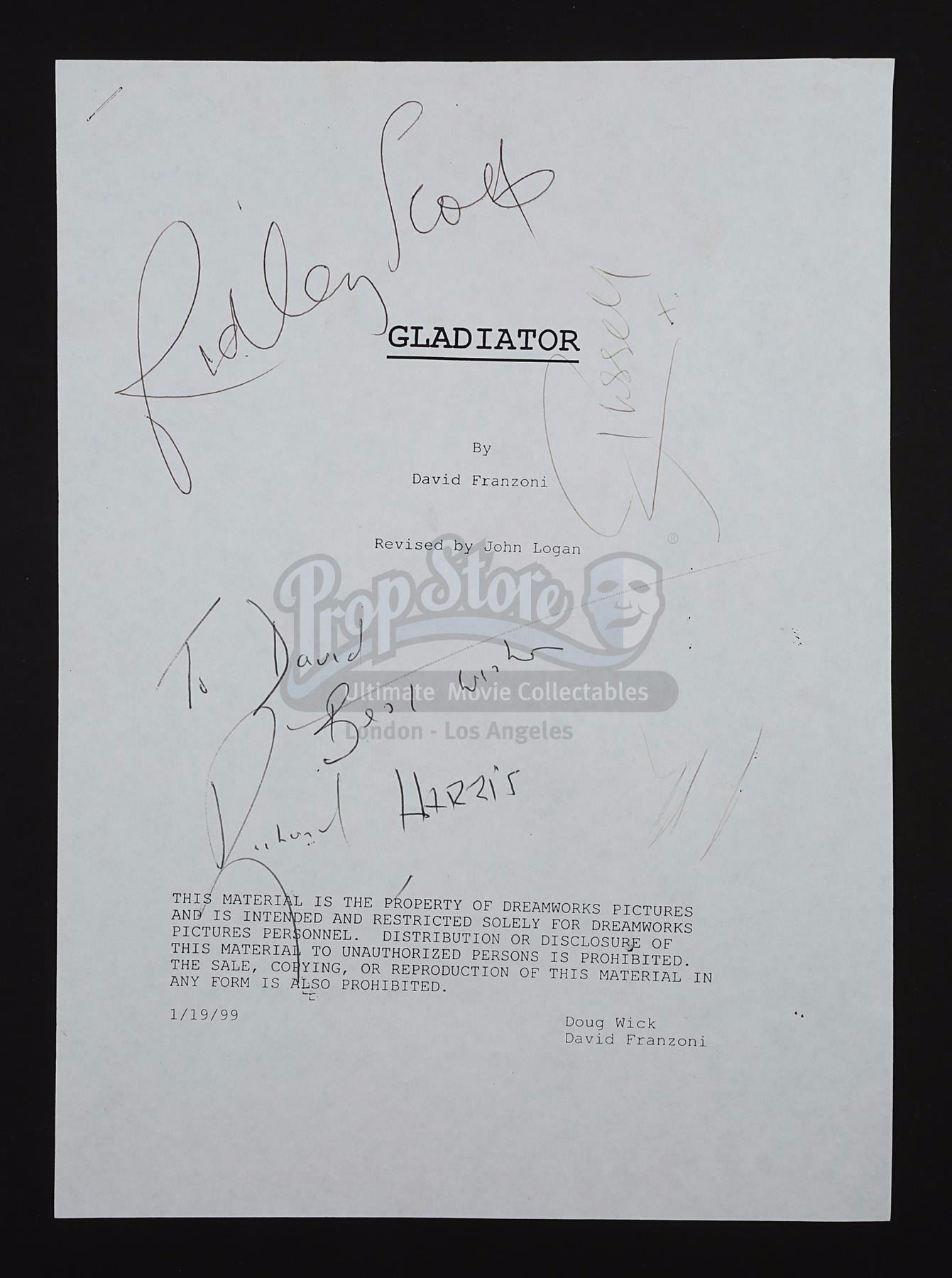 GLADIATOR (2000) - Cast-Autographed Script Cover